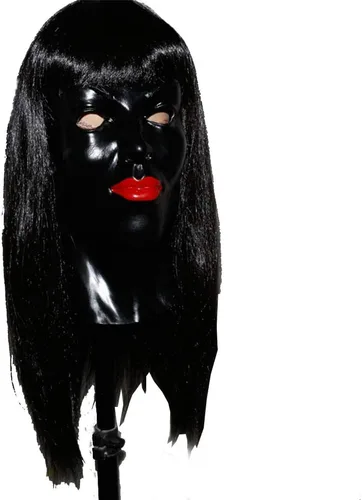 Vista 2 de Máscara femenina sexy realista con pelo largo negro fiesta de Halloween máscara de látex mujer cara crossdressing marica