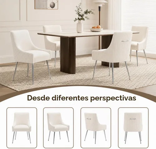 Vista 5 de Sillas de comedor de estilo moderno de terciopelo tapizadas con barra vertical, silla de acento con botón acolchado con patas plateadas, juego de 2