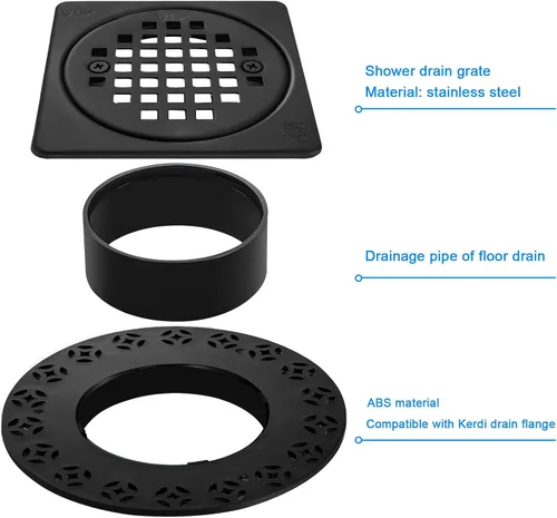 Vista 5 de Kit de rejilla de drenaje de 4 pulgadas compatible con Schluter Kerdi-Drain Flange Square Shower Floor Drenaje SS304 de acero inoxidable
