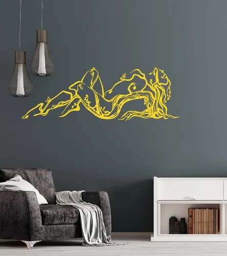 Vista 5 de Vinilo adhesivo para pared, diseño de niña de la naturaleza desnuda, ramas de árbol, decoración grande (971ig), color gris