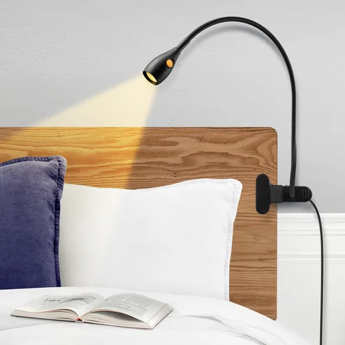 Vista 10 de acegoo Luz de lectura minimalista para cabecero de cama, lámpara de clip blanca regulable con adaptador USB-C, cuello flexible y práctico