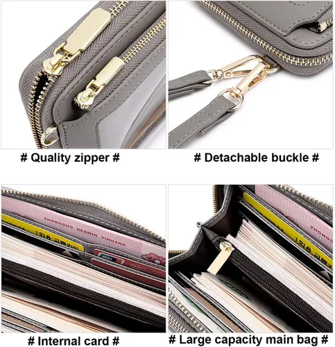 Vista 3 de Bolsos cruzados con pantalla táctil para mujer, monedero con bloqueo RFID, carteras de embrague, tarjetero