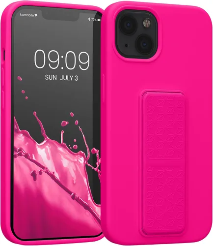 Vista 15 de kwmobile Funda compatible con Apple iPhone 13 - Funda con correa de mano y soporte revestimiento de silicona TPU suave - Azul Báltico