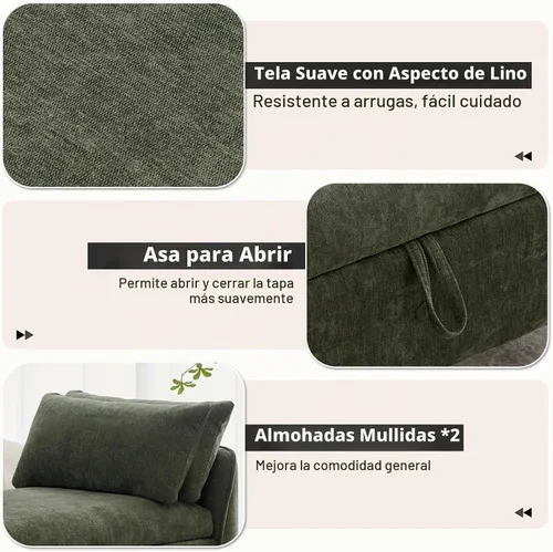 Vista 6 de Banco de almacenamiento tapizado de 67 pulgadas, tamaño King, color verde