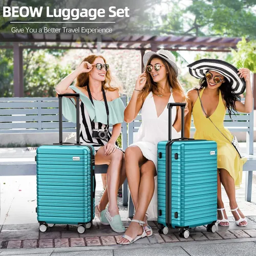 Vista 2 de BEOW Juego de equipaje expandible de 3 piezas de carcasa rígida ligera PCABS maleta giratoria ruedas TSA Lock Azul Teal