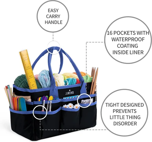 Vista 4 de Jjring Fundamental Organizer - Bolsa de nailon 600D para artistas, borde azul