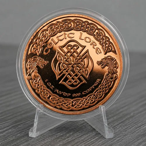 Vista 3 de Cernunnos Celtic Moneda de lingotes redondos de cobre .999 puro de 1 onza en cápsula con COA por Heavenly Metals