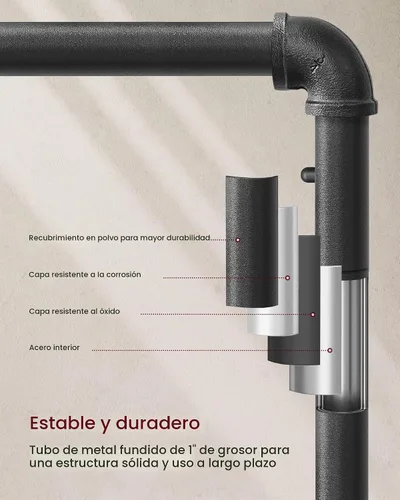Vista 5 de VASAGLE UHSR65BX - Perchero para ropa de estilo rústico con diseño de tuberías industriales, con estante, estante de ropa resistente