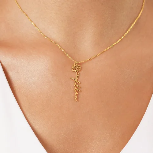 Vista 14 de TRANGEL Custom Birth Flower Name Necklace Personalized 18K Gold Plated Birth Month Flower Necklace Dainty Floral Pendant Jewelry Mothers Birthday