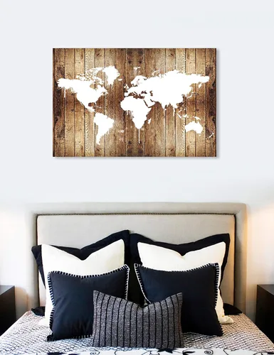 Vista 5 de The Oliver Gal Artist Co. Maps - Lienzo decorativo para pared, diseño de madera de Mapamundi