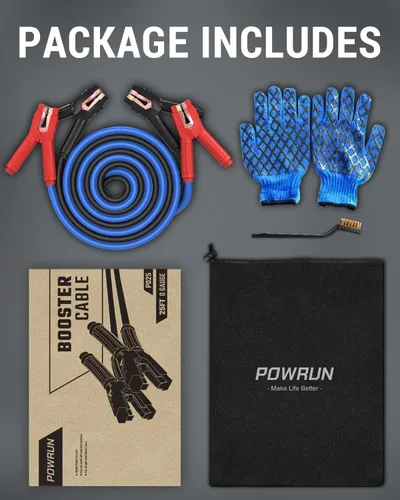 Vista 7 de Powrun Cables de puente P025 para batería de automóvil de 12/24 V, cables de refuerzo de servicio pesado de 1000 A con bolsa de transporte, kit
