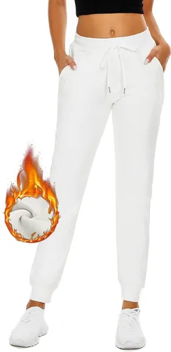 Vista 43 de MOUEEY Pantalones deportivos súper cálidos con forro de sherpa para mujer, pantalones deportivos de forro polar con bolsillos con cremallera
