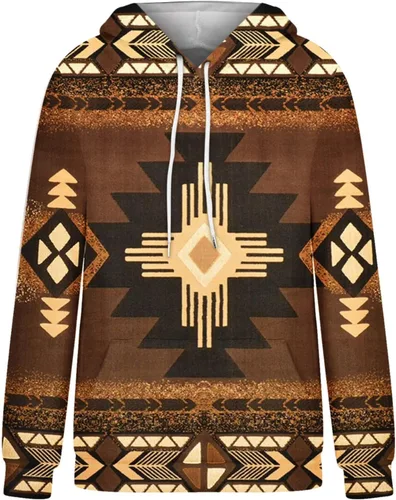 Vista 3 de Sudaderas con capucha azteca occidental para mujer, sudaderas de manga larga con gráficos vintage, camisetas de vaquera, ropa 2023