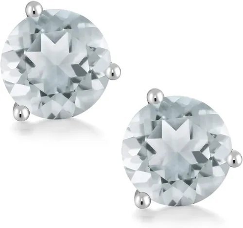 Vista 110 de Gem Stone King Aretes de oro de 14 quilates, 0.236 in, piedra natal redonda, Martini, 3 puntas, aretes de oro para mujer