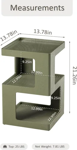 Vista 2 de COZAYH Mesa auxiliar de madera geométrica de granja, mesa auxiliar envejecida con dos espacios de almacenamiento, diseño de cubo de 3 capas