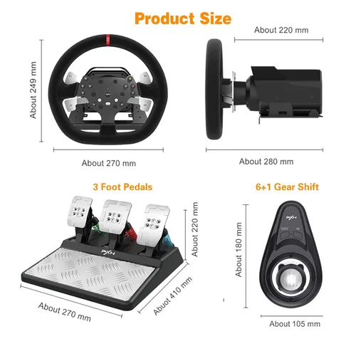 Vista 5 de PXN Force Feedback PC Racing Wheel, 270900 Degree V10 Driving Gaming Steering Wheel with 3 Pedals and 6+1 Shifter for Windows PC, PS4, Computer