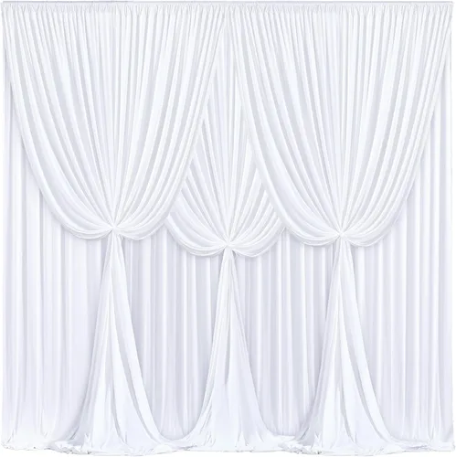 Vista 22 de Cortinas de fondo azul bebé de 8 x 10 pies para bodas, cortinas de fondo de poliéster sin arrugas, para baby shower, fiestas de cumpleaños