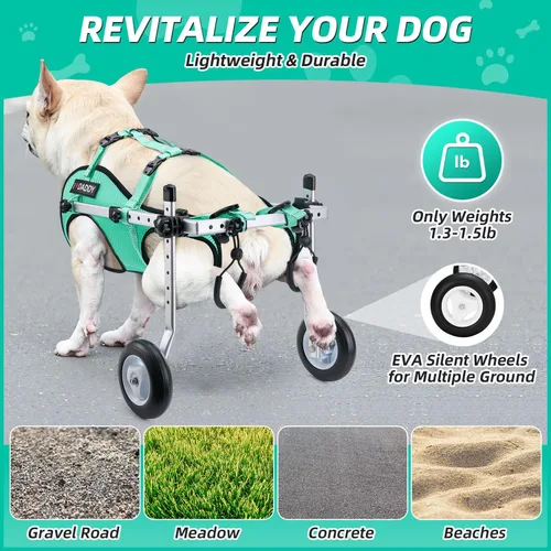 Vista 6 de Nasjac Silla de ruedas para perros para patas traseras - Silla de ruedas portátil ligera con rayas reflectantes, silla de ruedas ajustable