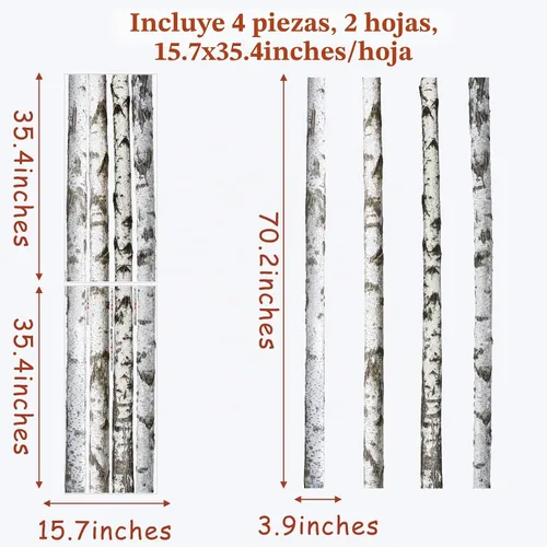 Vista 5 de Calcomanías de pared de árbol de abedul grande, calcomanías de pared de árbol natural, calcomanías de pared de árbol grande, calcomanías de pared