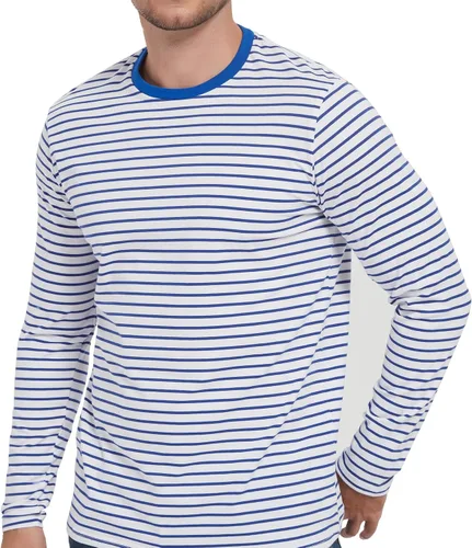 Vista 8 de Casual Black White Striped T-Shirt Mens Long Sleeve Cotton Spandex Crewneck Manga larga (negro y amarillo)