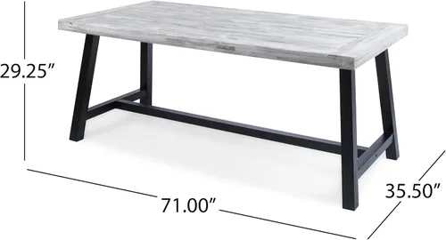 Vista 2 de Mesa de comedor de madera de chorro de arena gris claro al aire libre con metal rústico negro e