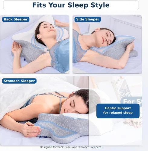 Vista 3 de Almohada cervical para el cuello – Almohada de espuma viscoelástica para aliviar el dolor de dormir, almohadas ergonómicas de contorno para dormir