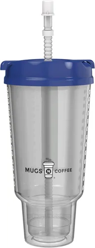 Vista 2 de Mugs N Coffee Taza de viaje de 32 onzas – Taza de hospital azul oscuro para bebidas frías – Aislamiento de doble pared, sin BPA, resistente a fugas