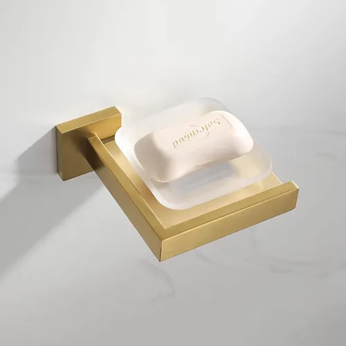 Vista 2 de Jabonera de aluminio para ducha, soporte para jabón de barra de pared para baño, cocina, cesta de jabón dorada cepillada
