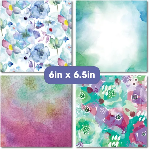 Vista 4 de paquete de papel decorativo para álbumes de recortes de 48 hojas 6 X 6.5 - Acuarela Flora - para elaboración de tarjetas, diario, planificador