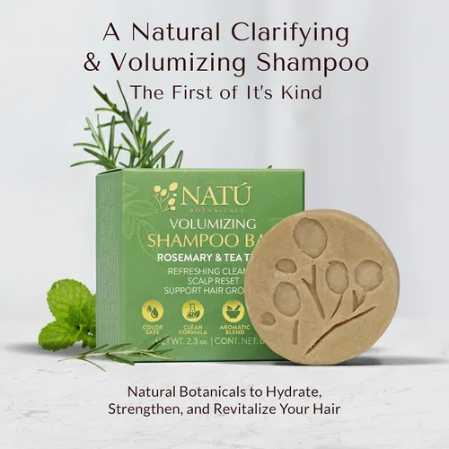 Vista 4 de NATÚ BOTANICALS Barra de champú voluminizadora – Restablecimiento del cuero cabelludo de romero y árbol de té, champú sólido ligero
