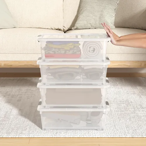 Vista 6 de Sandmovie Paquete de 4 cajas de almacenamiento de 20 cuartos de galón debajo de la cama, contenedores de plástico con ruedas y tapas, contenedores