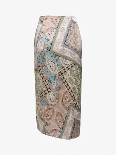 Vista 2 de ZAFUL Falda midi bohemia de cintura alta para mujer, falda sexy con abertura pareo, bandana con estampado de cachemira