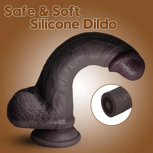 Vista 5 de Consolador realista – Consolador de silicona líquida de 6 pulgadas con fuerte ventosa, juguete sexual negro de doble densidad con textura venosa