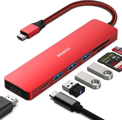 Vista 11 de BENFEI Hub USB C 5 en 1 con HDMI 4K (certificado), entrega de energía de 100W, 3 USB-A, cable de silicona, carcasa de aluminio compatible