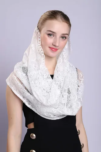 Vista 5 de Grettytling Soft and Comfortable Mantilla Veils 5 Colors Spanish Style Lace Infinity Veil Mantilla Latin
