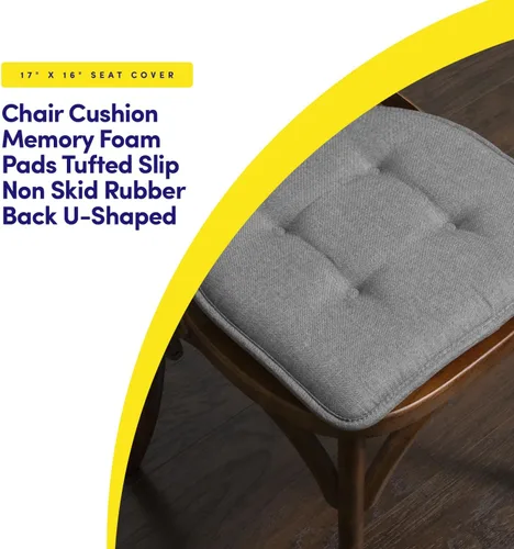 Vista 3 de Sweet Home Collection - Cojín de espuma viscoelástica para silla, con capitoné, parte trasera de goma antideslizante, en forma de U, de 17 x 16 Gris