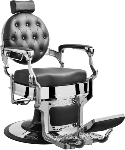 Vista 10 de Berkeley Truman - Silla de peluquero vintage, silla de peluquero reclinable, resistente, asiento negro, marco negro