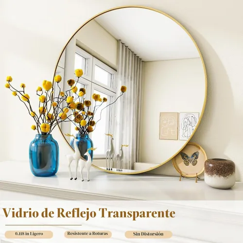 Vista 3 de VooBang Gold Round Bathroom Mirror 24", Thin Metal Frame Wall Mirror Dorado