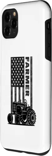 Vista 2 de Funda para iPhone 11 Pro Max para tractores agrícolas patrióticos de Estados Unidos con bandera estadounidense