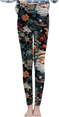 Vista 5 de Leggings de felpa y gruesos para mujer, estampado 3D, pantalones largos de Navidad de cintura alta, pantalones deportivos de cintura elástica