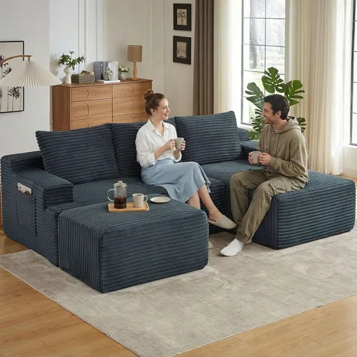 Vista 49 de Sofá seccional Cloud de 96 pulgadas, sofá deshuesado para sala de estar, sofá modular con asiento profundo, sofá de pana cómodo y esponjoso con Negro