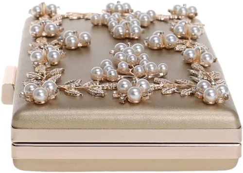 Vista 8 de TENDYCOCO Bolso de noche floral con cuentas para banquete, bolso de cóctel de perlas para mujer (dorado), Oro