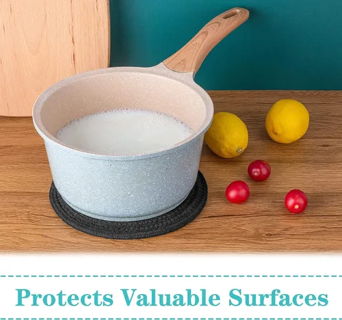 Vista 4 de Salvamanteles para platos calientes, ollas y sartenes, almohadillas calientes con cesta de almacenamiento, soportes para ollas para cocina, tapete
