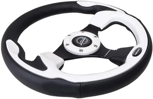 Vista 3 de NRG Innovations NRG-RST-001WT - Volante reforzado de 13.780 in de cuero deportivo de carreras (2.5 pulgadas de profundidad) agarre cómodo, radios