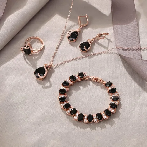 Vista 5 de EVER FAITH Juego de joyas de boda para novia, dama de honor, glamour, lágrima, circonita cúbica, collar, aretes, pulsera de tenis, juegos de anillos