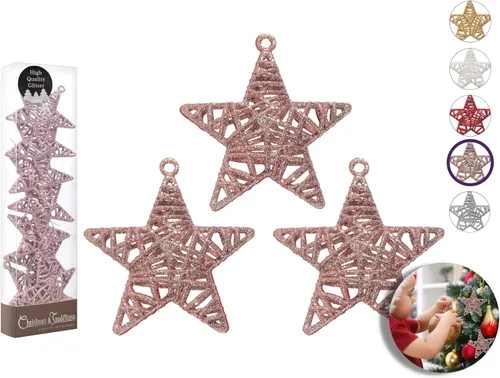 Vista 11 de Christmas Traditions Adornos de estrella de ratán dorado con purpurina 3D de 4 pulgadas para colgar en árbol/regalos de Navidad, decoración de mesa