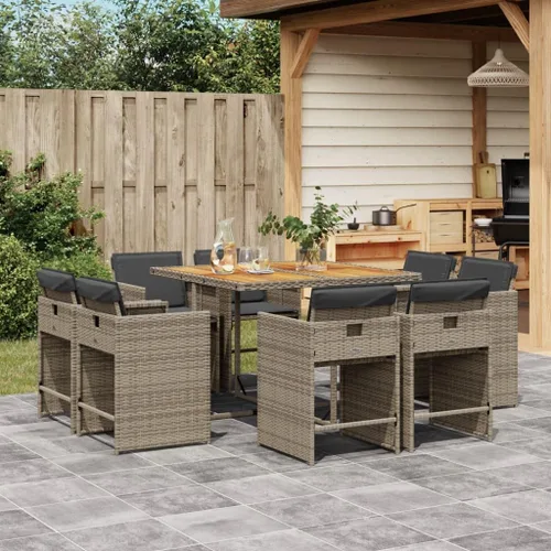 Vista 23 de 9-Piece Patio Dining Set with Cushions Beige Poly Rattan Outdoor Furniture for Garden Backyard Balcony – Foldable Chairs Space Saving Design
