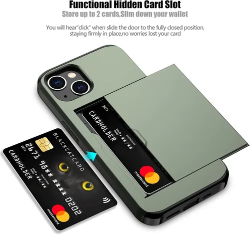Vista 18 de Nvollnoe - Funda para iPhone 14 con tarjetero [tienda de 5 tarjetas] Negro - Almacenamiento más grande