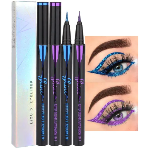 Vista 12 de evpct Delineador de ojos líquido cromático dúo, con purpurina de bronceador rosa, destello metálico brillante, sombra de ojos en lápiz, cambio