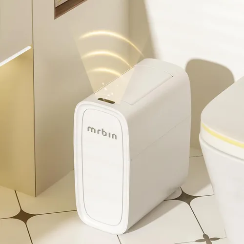 Vista 9 de MRBIN Bolsa de absorción con sensor de movimiento, cubo de basura de baño con tapa y ruedas, cesta de basura automática de 2.6 galones